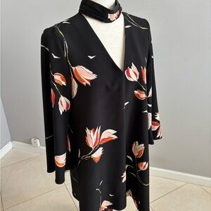 Zara Black Mini Dress with Pink & Coral Floral Print